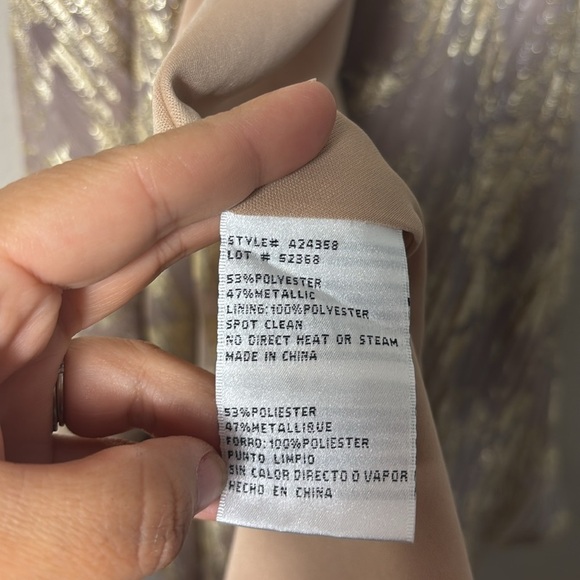 Aqua Formal Floral Print Foil Halter Gown Metallic Gold Beige size 10 - Picture 11 of 16